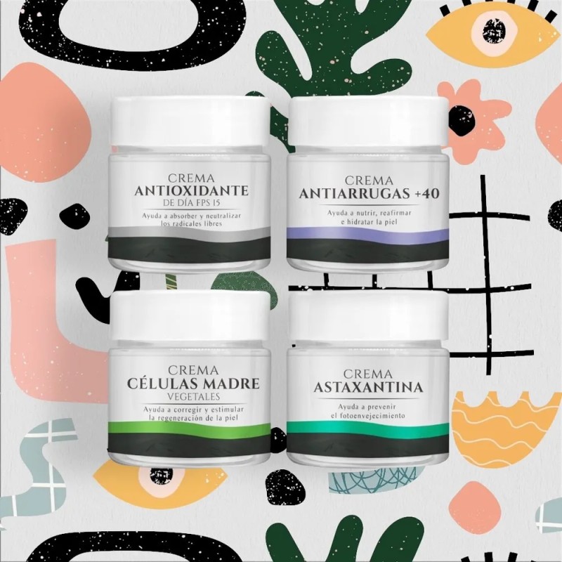 Kit 4 Cremas Antiarrugas +40 Astaxantina, Células Madre