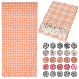 Lukkum® Oeko-Tex® Leopard Pattern Leo Peshtemal Beach Towel Sauna Towel Bath Towel Hammam Towel Large Cotton Shower Towel Hand Towel Fouta Pareo Yoga Blanket Sports Towel Sarong (Peach Fuzz, Pepita