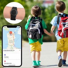 Airtag Wristband for Kids, Stretchy Adjustable Nylon Air tag Holder for Kids with Full Coverage Design (Black)