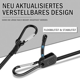 Adjustable Tensioning Elastic Straps with Carabiner Hooks, Pack of 6 Expander with Carabiner, Superior Rubber Tensioner, Luggage Tensioner for Sun Sail, Garden Tools, Load - Freely Adjustable Length