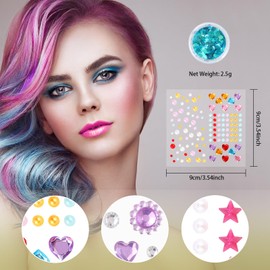 QXUJI 6 Sheets Eye Body Face Gems Jewels, Self-adhesive Rhinestone Makeup Stickers, with 3 Colors Face and Body Glitter Gel, Rhinestone Tattoos for Women, Girls Festival Accessory and Nail Art Decorat