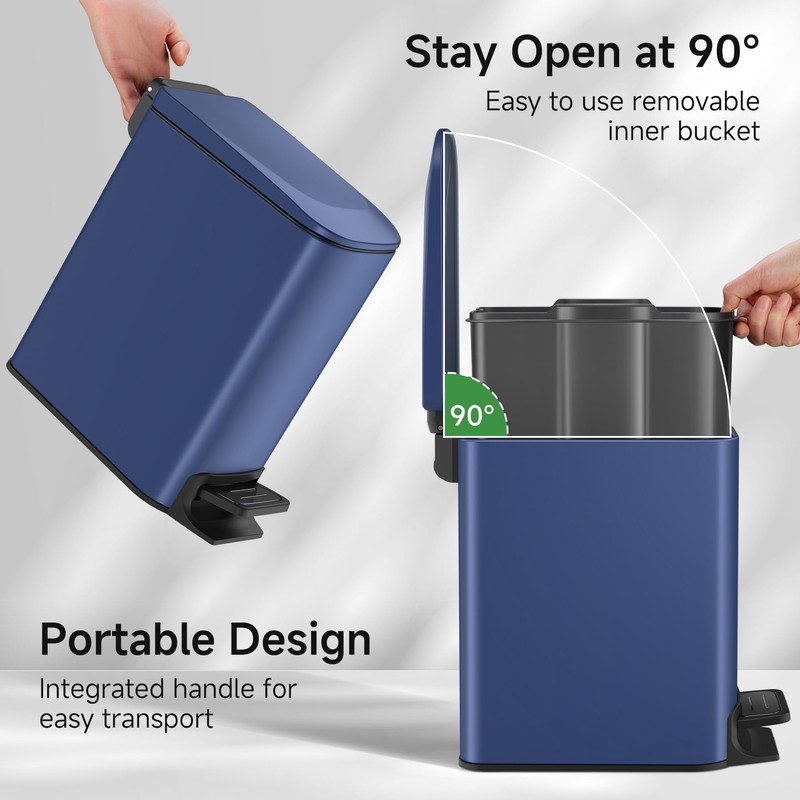TIPGO Slim Bathroom Trash Can with Lid Soft Close, Step