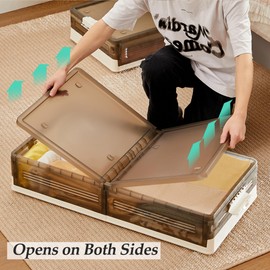 VECELO Under Bed Storage with Wheels, 2 Pack Stackable Under Bed Storage Containers, Underbed Storage Containers with Lids, Plastic Foldable Folding Box for Clothes Shoes, Grey