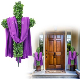 Weysat 28 '' Easter Cross Shaped Boxwood Topiary Set of 2, Easter Artificial Cross Topiary Trees with Spike UV Resistance with Ribbons for Outdoor Indoor Patio Porch Decor