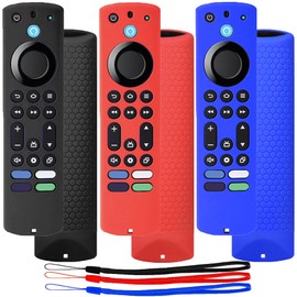 3Pack TOKERSE Silicone Remote Case Compatible with Fire Stick 4K Max (2nd Gen)/Toshiba/Insignia/Pioneer TV Alexa Voice Remote, Anti Slip Shockproof Protective Cover with Lanyard - Black Red Dark Blue
