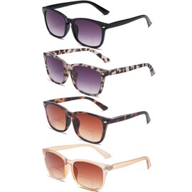 Babrvma Bifocal Sunglasses For Women Men 4 Pack Reading Sunglasses Uv400 Sun Reader Glasses (4 colors mix, +1.00)