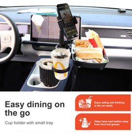 Sancaral Car Large Cup Holder Expander, 5-in-1 Cupholder Extender with Phone Holder & Swivel and Detachable Snack Food Tray Table for Eating, Travel Essentials for Road Trips for Driver. Model C