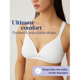 Naturana® Women's Wireless Bra [Cup A-D] | 100% Padded Straps | Wire-Free Bra with Seamless Cups | Women's Bra with Underbust Band 44 White A