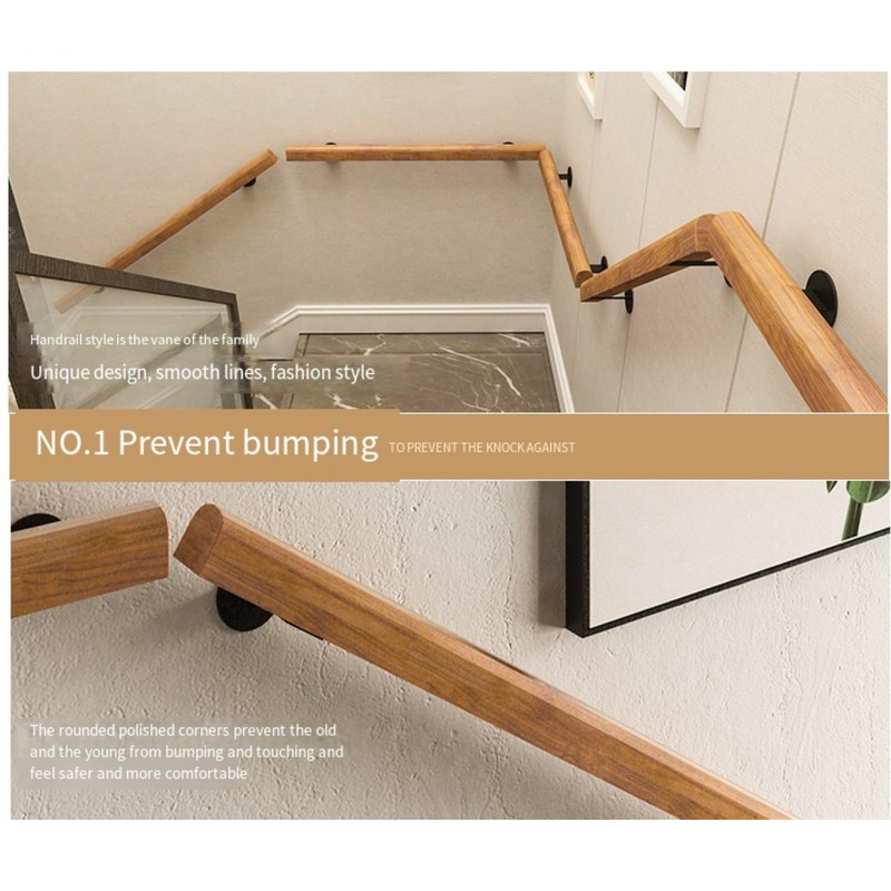 4FT- Wooden Stair Handrail,Staircase Indoor Outdoor Handrail,Wall Mounted Barrier Free