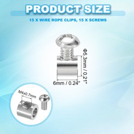 PATIKIL 5.3x6mm Wire Rope Clip 15 Metal Cable Clamp 3.5mm Single Hole Wire Lock Rope Fitting Clip for Cable with M4x0.7mm Threaded