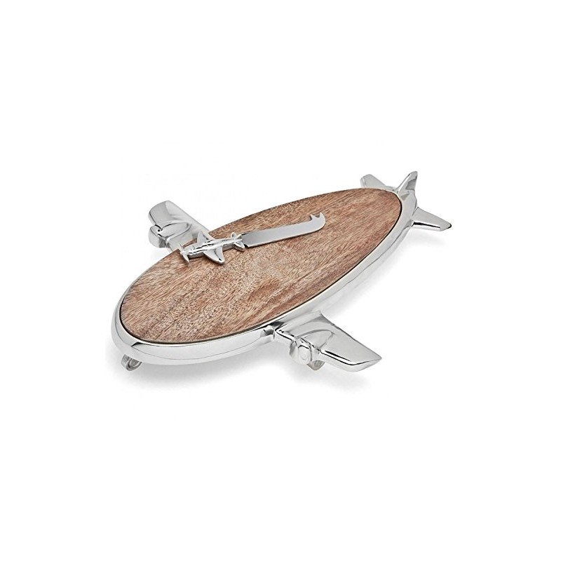 Nickel Plated Airplane with Wooden Cheese Board
