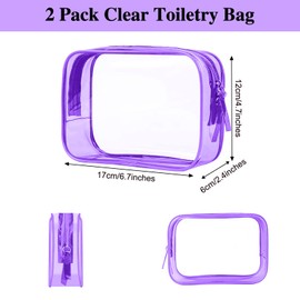 PLULON 2 Pack Clear Travel Toiletry Bag, TSA Approved Toiletry Bag Clear Makeup Bag Quart Size Portable Cosmetic Bags Carry on Travel Accessories Bag for Women Men - Purple