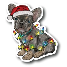 Christmas Dog 4 Inch Waterproof Decal Sticker Merry Christmas Xmas Frenchie French Bulldog Winter Elf Reindeer Santa Saint Nick Snow Wreath Gift CS1513-2PK
