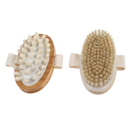 Healeved 2pcs Dry Skin Exfoliating Brush with Wooden Handle Body Massage Tool for Skincare and Relaxation and Lightweight Suitable for Wet and Dry Use