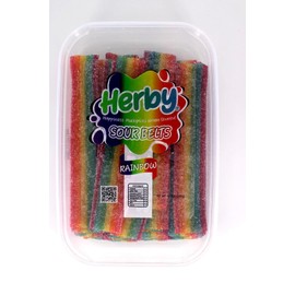 Herby Sour Candy Belt, Rainbow Flavor, Vegan & Halal, 10 Oz Plastic Tub (Pack of 1)