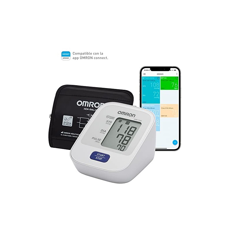 OMRON Baumanómetro automático de brazo HEM-7120 compatible con app OMRON