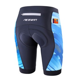 Womens Bike Shorts 4D Gel Pading Cycling Spinning Biker Bicycle Short with Pockets Wide Waistband, Blue, Large