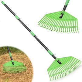 Leaf Rake for Lawn, Heavy Duty 16.5” Wide Large Plastic Garden Rake for Yard Garden Grass Turf Debris Mulch Thatch Pine Needles Leaves, 60” Long Handle,Light Weight Gardening Landscaping Tool for Kids