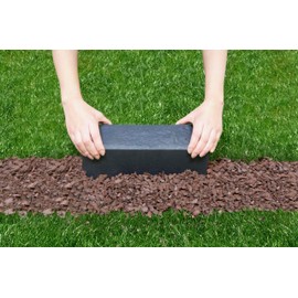 Marble Stone Effect 30x10x12cm Stomp Garden Edging Bricks, Recycled Rubber- (Graphite, Set of 1)