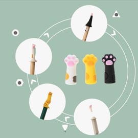 BIBABLYKE 3Pieces Cute Cat Paw Pencil Topper Cartoon Pencil Topper Anti-Chewing Silicone Pencil Cap for Kid Student Class Reward Silicone