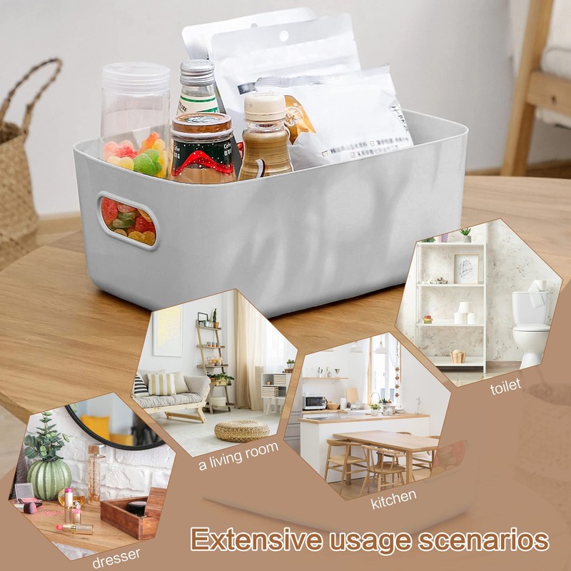 SHEPIN Pack of 6 Storage Boxes, Plastic Organiser Box, Grey,