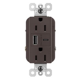 Legrand Pass & Seymour Radiant 15 Amp Weather-Resistant Wall Power Outlet with 6.0 Amp Fast Charging USB Charger, Brown