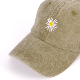 HeyCaps Women’s High Pony Baseball Cap with Daisy Embroidery and Ponytail Hole – Breathable Adjustable Sun Hat for Womens Khaki