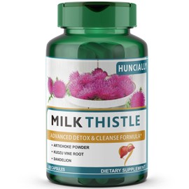HUNCIALLY Milk Thistle Supplement with Artichoke, Kudzu & Dandelion, Liver Detox Advanced Detox & Cleanse Formula, 60 Capsules (Milk Thistle 60)