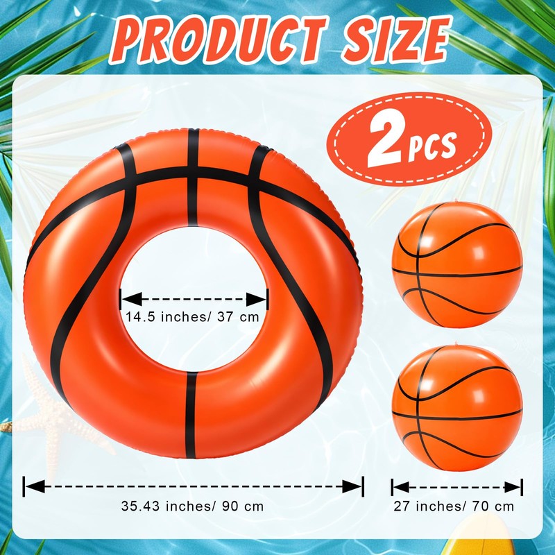 4 Pcs Baseball Inflatable Pool Floats Basketball, Tubes Balls