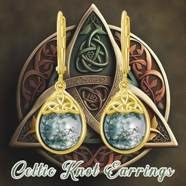 PELOVNY Mother's Day Gifts Celtic Knot Earrings S925 Sterling Silver Moss Agate Earrings Celtic Jewelry Gifts for Women - Gold
