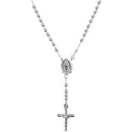 Savlano 925 Sterling Silver Italian Solid Bead Chain Cross & Rosary Virgin Mary Pendant Y Necklace Comes With Gift Box for Women - Made in Italy (20, 5mm)