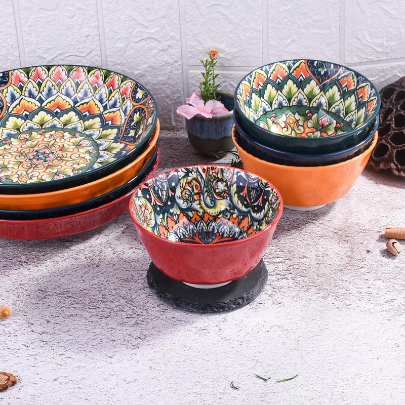 BOSILI Ceramic Bowl Set of 2, 4.72 Inch Mandala Pattern,