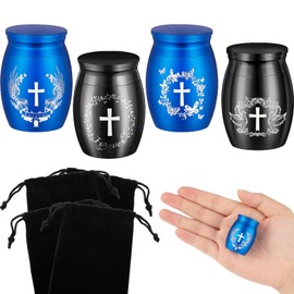 LGFMGWH Set of 4 Small Urns for Human Ashes, Mini Urns for Human Ashes Keepsake, Tiny Cremation Urn Keepsake Stainless Steel, Memorial Ash Holder for Loss of Loved One