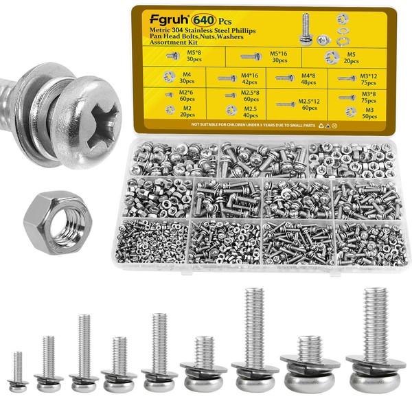 Fgruh 640PCS Machine Screws Assortment Kit,304 Stainless Steel Nuts and