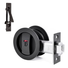 Dontay 2 Pack Pocket Door Lock, Color Coded Indicators, Privacy (Bed/Bath) Handles Latch, 2-3/8" Backset, Hardware for 1 3/8” to 2 3/16” Thickness Door (Including Edge Pull, Matte Black, Round)