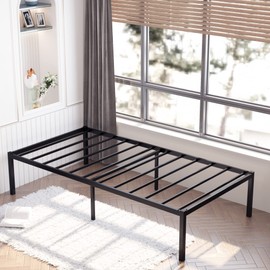 Weehom Twin Bed Frame 16 Inch Metal Platform Bed Frames No Box Spring Needed, Mattress Foundation, Heavy Duty Steel Slat Support, Large Under-Bed Storage Space, Easy Assembly, Black