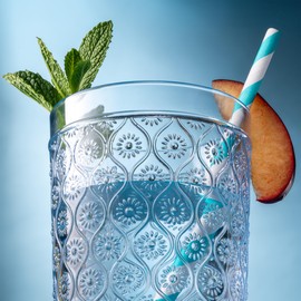 Godinger Highball Drinking Glasses, Acrylic Drinking Glasses Set, Elegant Tall Plastic Cups, Vintage Romantic Decor - Set of 4, Blue