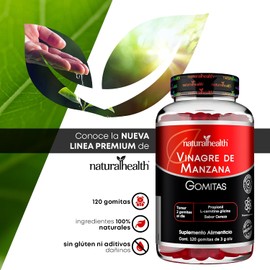 NATURAL HEALTH Vinagre de Manzana Suplemento Alimenticio en Gomitas Sin Azúcar, Sin Gluten y Sin GMO – Enriquecidas con Calcio y Potasio, Sabor Cereza, 120 Gomitas de 3g (Suministro para 2 Meses)