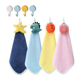 Yurika Hand Towel with Loop, For Nursery School, Boys And Girls, Hand Towel Set, Absorbent Towel, Kitchen Towel, For Household, Toilet, Washroom, Quick Drying Towel, Easy To Wipe Clean With Hook