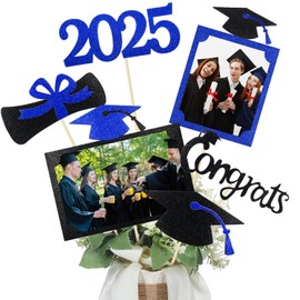 Qinyoung 2025 Graduation Decorations 30 Pcs Glittering Graduation Centerpiece for Tables Sticks Class of 2025 Grad Photo Centerpiece Party Decoration for Table Toppers(Blue)