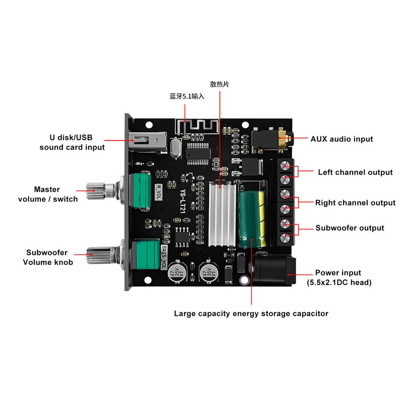 YS LT21 Bluetooth Audio Digital Amplifier Board Module 2.1 Channel