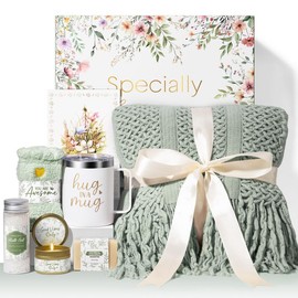 Relaxation Gifts Basket for Women, Rose Relaxing Get Well Soon Spa Gifts with Luxury Blanket, Mother's Day Birthday Anniversary Thoughtful Gifts for Mom Wife Girlfriend Friend Sister Her Springtok:_Sage Green (with fringed blanket)
