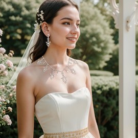 Clearine Hochzeit Schmuck für Bräute Damen glänzende Strass simuliert Perle Halskette Ohrringe Set für Partei Prom Klar Silber Ton