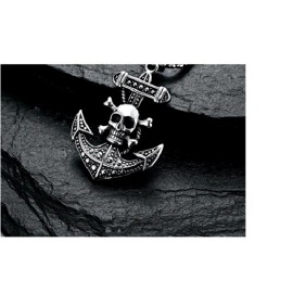 Fashion Jewelry large SKULL PIRATE BONE ANCHOR DEATH SYMBOL pendant German Silver 20" Necklace