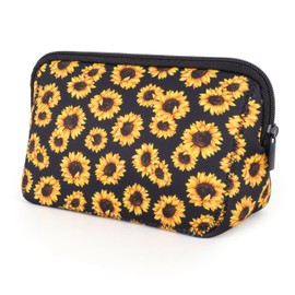 AJLTPA Cosmetic Bag Waterproof Neoprene Zipper Pouch Travel Portable Toiletry Makeup Bags Organizer Case for Women and Girls, Sunflower