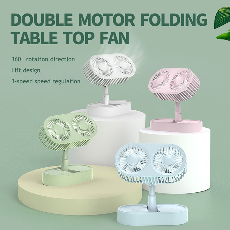 Double Motor Folding Tabletop Fan Rotating Cooling Fan 3 Speed