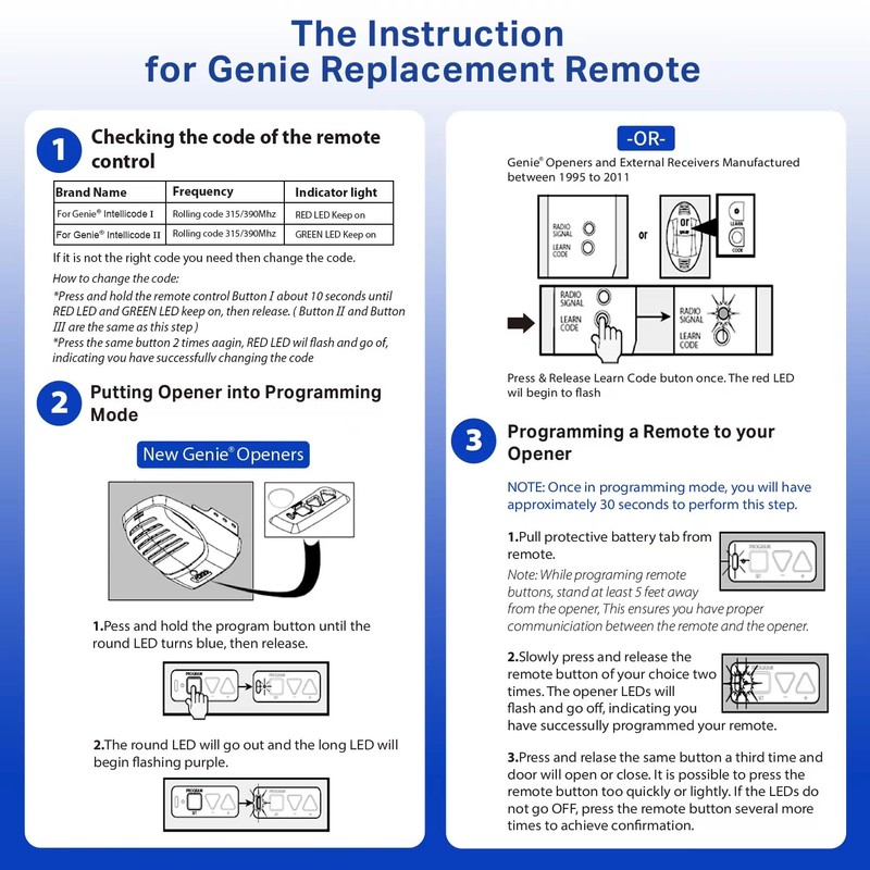 Oraneyun 315/390MHZ Dual Frequency Auto-Seek Overhead Door Garage Opener Remote,