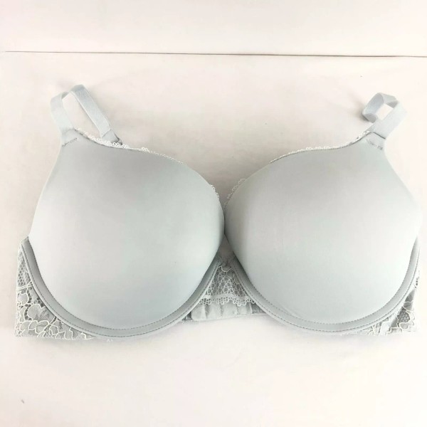 Auden Bra The Radiant Plunge Push-Up Lace Trim Gray 34D