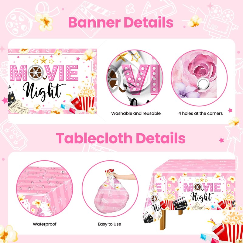 Pink Movie Night Party Decorations Tableware Set Serve 24