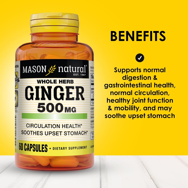 MASON NATURAL Whole Herb Ginger 500 mg, 2 Month Supply,